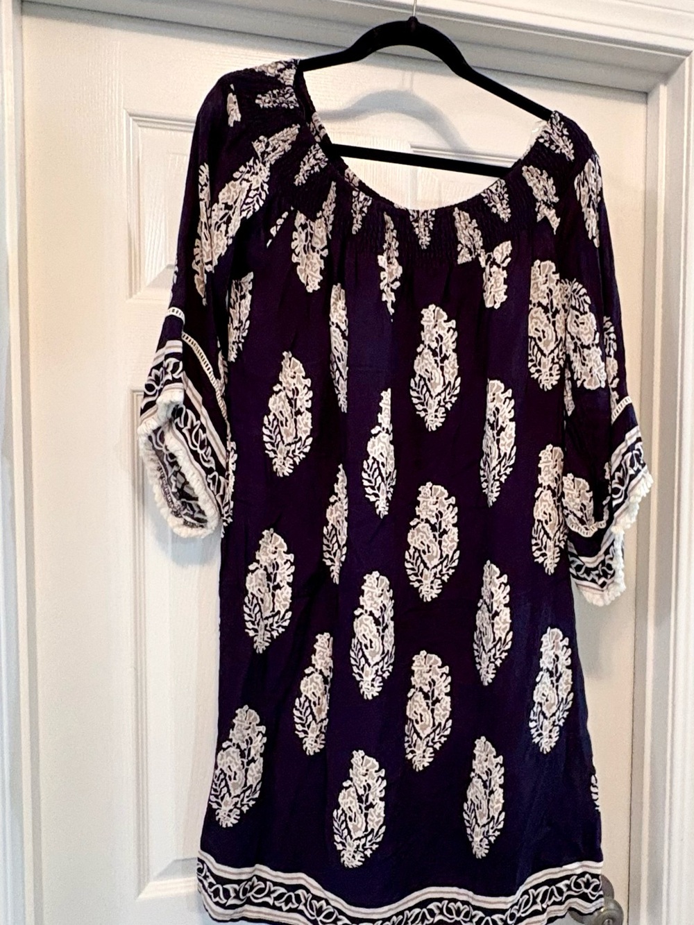 Kori Purple and White Printed Peasant Tunic Dress